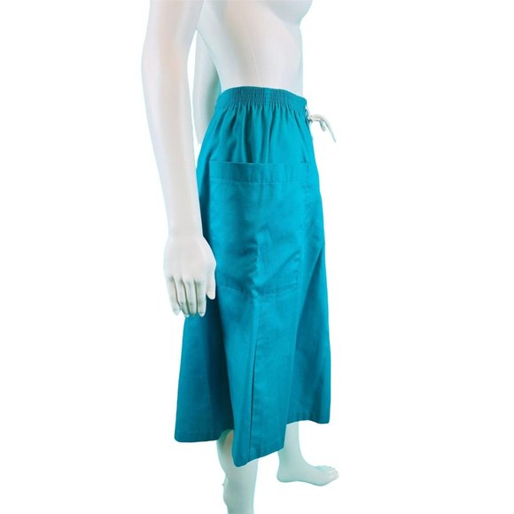 Vintage 1980s Turquoise Skirt Elastic Waist Large Pocket 1950s Style Summer - Picture 6 of 10